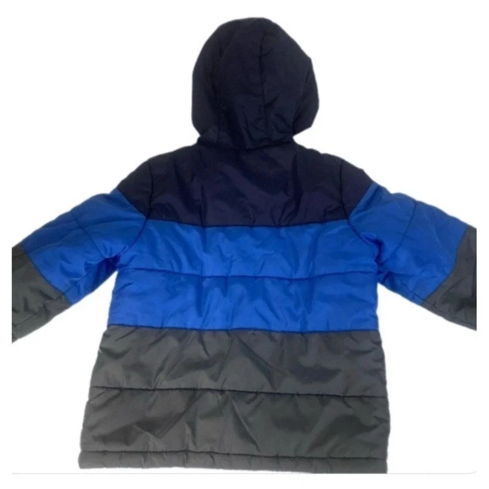 OshKosh B'gosh Puffer Jacket‎ Kids Size 5-6 Blue Gray Colorblock Hooded Coat